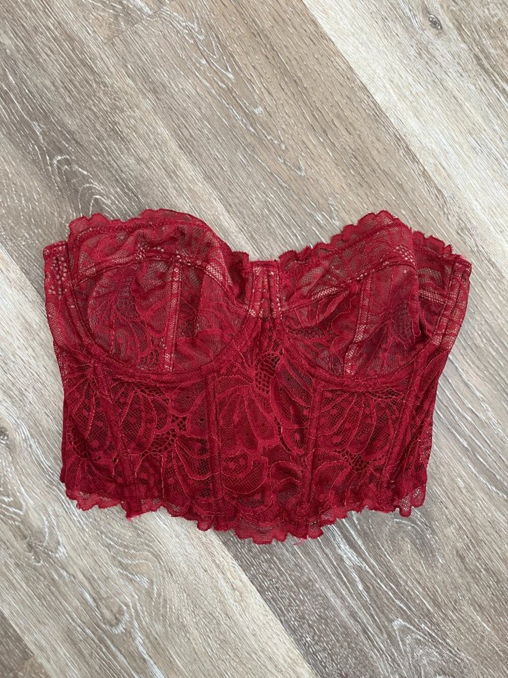 Burgundy Red Strapless Bustier Corset Lacey Top 38B